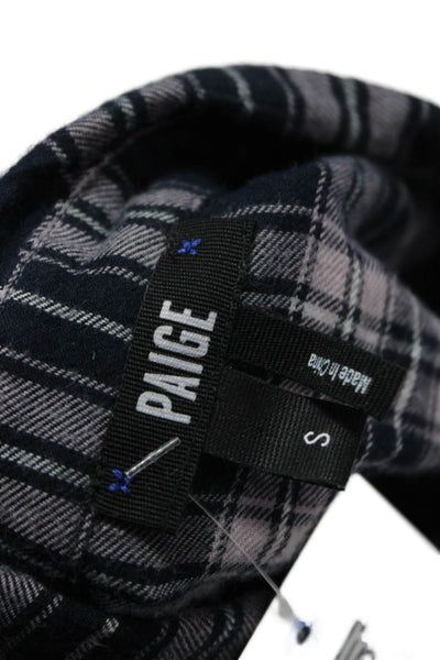 Paige Women Basic Collared Plaid Cotton Button-Up Long Sleeve Blue Size S