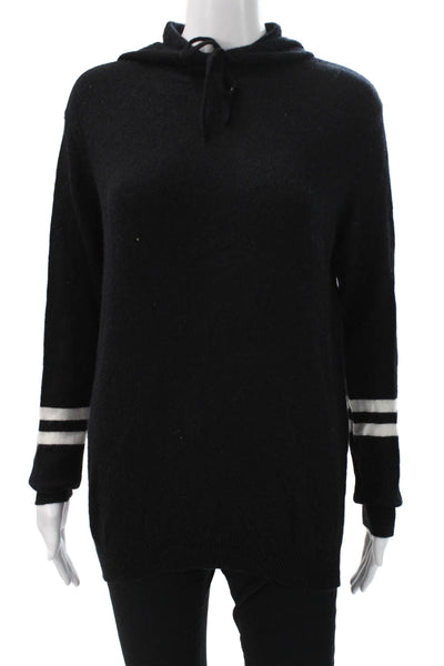 Aqua Women Pullover Cashmere Sweater Hooded Black Long Sleeve Size M