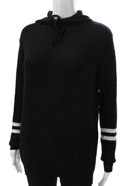 Aqua Women Pullover Cashmere Sweater Hooded Black Long Sleeve Size M