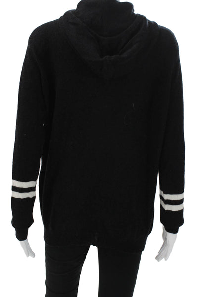 Aqua Women Pullover Cashmere Sweater Hooded Black Long Sleeve Size M