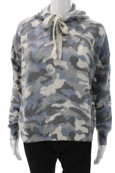 Aqua Womens Hooded Cashmere Camouflage Pullover Sweater Blue Long Sleeve Size M