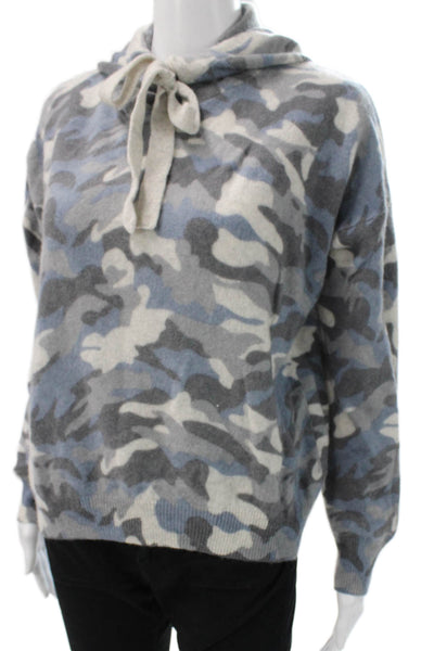 Aqua Womens Hooded Cashmere Camouflage Pullover Sweater Blue Long Sleeve Size M