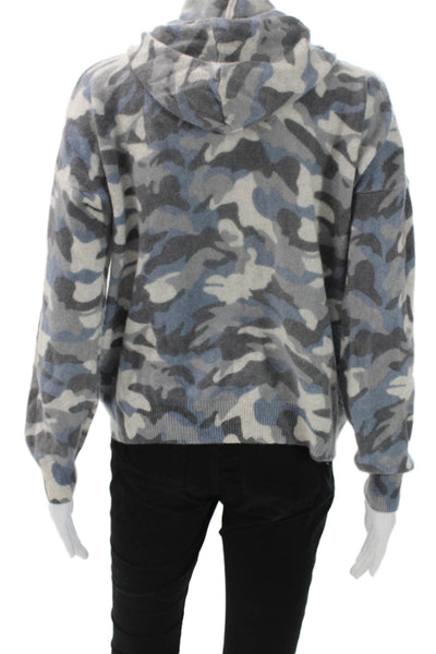 Aqua Womens Hooded Cashmere Camouflage Pullover Sweater Blue Long Sleeve Size M