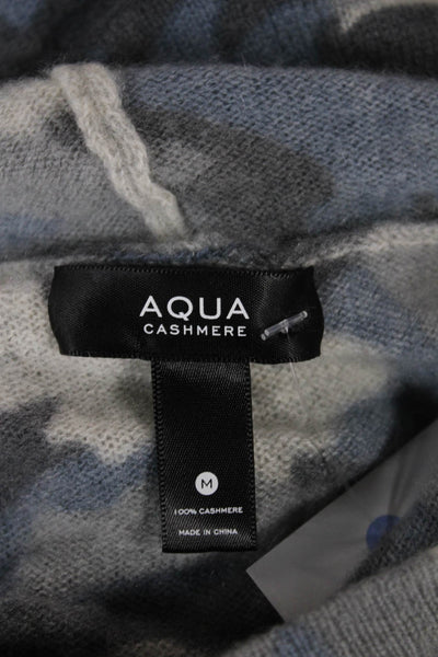 Aqua Womens Hooded Cashmere Camouflage Pullover Sweater Blue Long Sleeve Size M