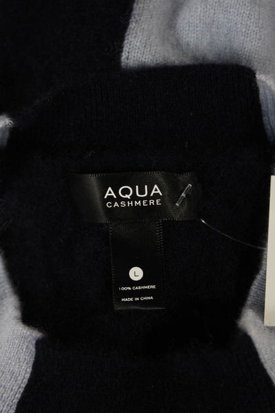 Aqua Women Pullover Cashmere Sweater Blue Check Crew Neck Long Sleeve Size L