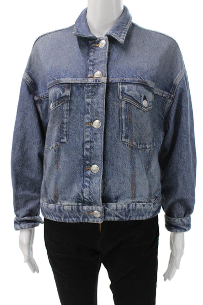 Rag & Bone Women Basic Jacket Blue Cotton Button Solid Long Sleeve Fall Size M