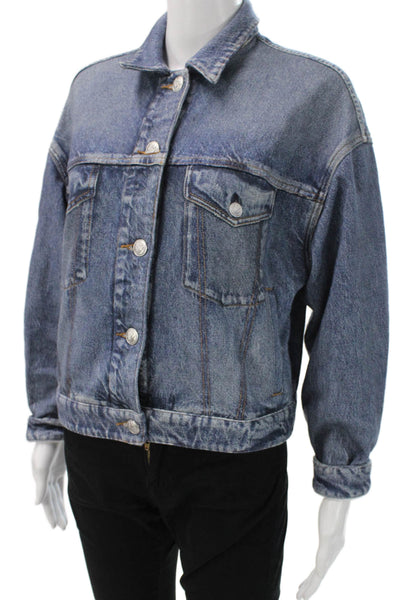 Rag & Bone Women Basic Jacket Blue Cotton Button Solid Long Sleeve Fall Size M