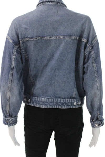 Rag & Bone Women Basic Jacket Blue Cotton Button Solid Long Sleeve Fall Size M