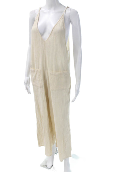 Elan Women Ivory V-Neck Sleeveless Jumpsuit Pullover Polyester Size L