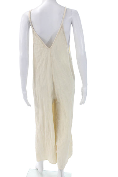 Elan Women Ivory V-Neck Sleeveless Jumpsuit Pullover Polyester Size L