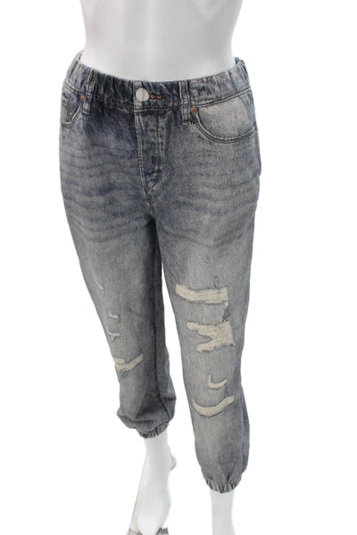 Blank NYC Women Tapered Blue Jeans Button Polyester Blend Size L