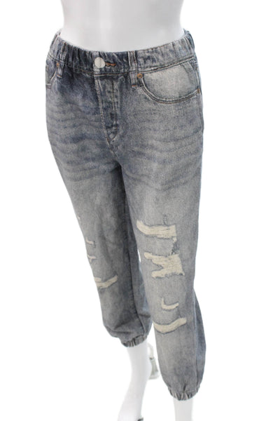 Blank NYC Women Tapered Blue Jeans Button Polyester Blend Size L
