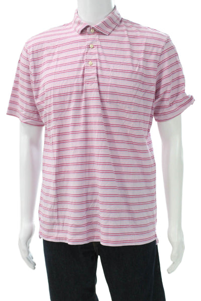 Peter Millar Mens Cotton Striped Short Sleeve Polo Pink Size M