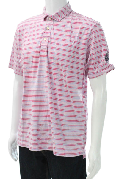 Peter Millar Mens Cotton Striped Short Sleeve Polo Pink Size M