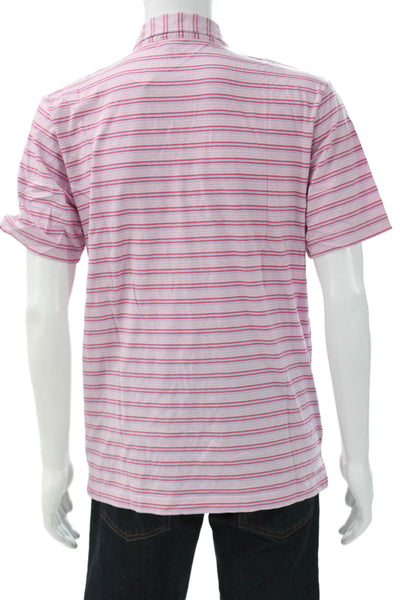 Peter Millar Mens Cotton Striped Short Sleeve Polo Pink Size M