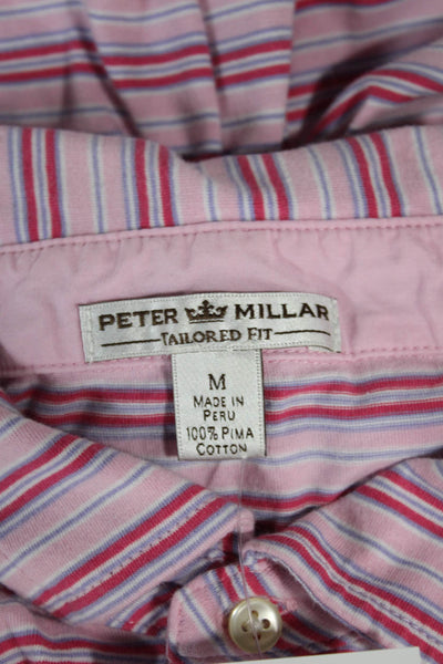 Peter Millar Mens Cotton Striped Short Sleeve Polo Pink Size M
