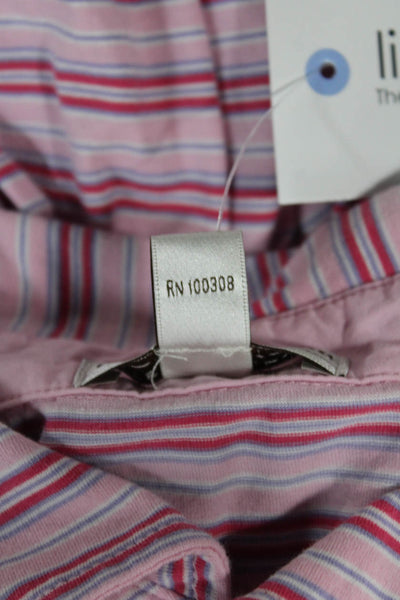 Peter Millar Mens Cotton Striped Short Sleeve Polo Pink Size M