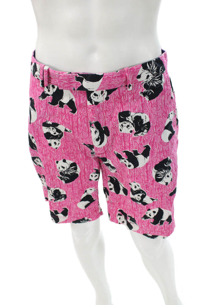RLX Ralph Lauren Mens Chino Shorts Pink Cotton Panda Animal Print Size 32
