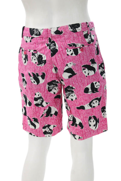 RLX Ralph Lauren Mens Chino Shorts Pink Cotton Panda Animal Print Size 32