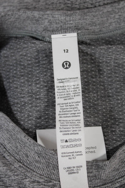 Lululemon Womens Basic Gray Nylon Crew Neck Long Sleeve T-Shirt Size 12