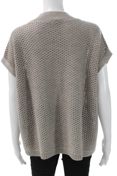 Eileen Fisher Women Pullover Sweater Merino Mock Neck Beige Short Sleeve Size M