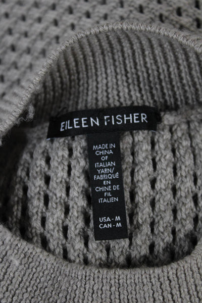 Eileen Fisher Women Pullover Sweater Merino Mock Neck Beige Short Sleeve Size M