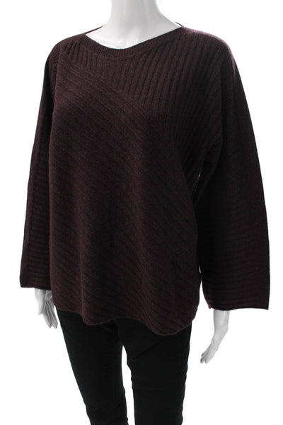 Eileen Fisher Women Cashmere Striped Boatneck Pullover Sweater Purple Size L