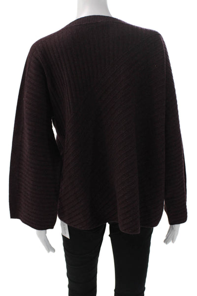 Eileen Fisher Women Cashmere Striped Boatneck Pullover Sweater Purple Size L