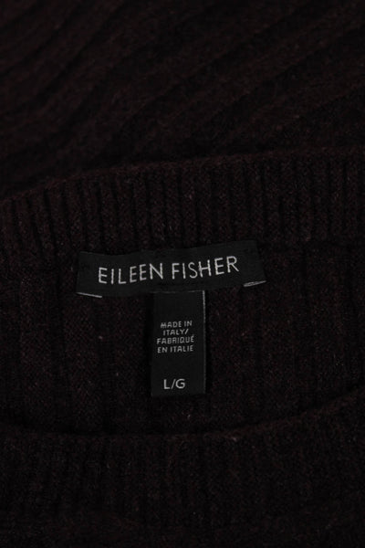 Eileen Fisher Women Cashmere Striped Boatneck Pullover Sweater Purple Size L