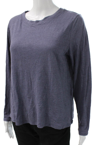 Eileen Fisher Women Basic T-Shirt Purple Organic Linen Long Sleeve Crew Size M