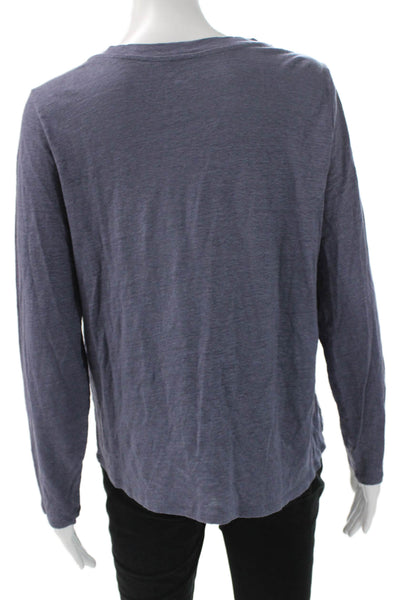 Eileen Fisher Women Basic T-Shirt Purple Organic Linen Long Sleeve Crew Size M