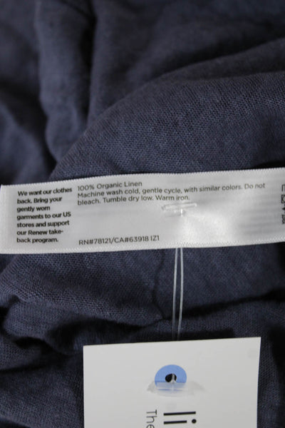 Eileen Fisher Women Basic T-Shirt Purple Organic Linen Long Sleeve Crew Size M