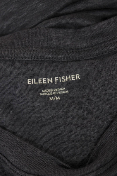 Eileen Fisher Women Basic T-Shirt Purple Organic Linen Long Sleeve Crew Size M