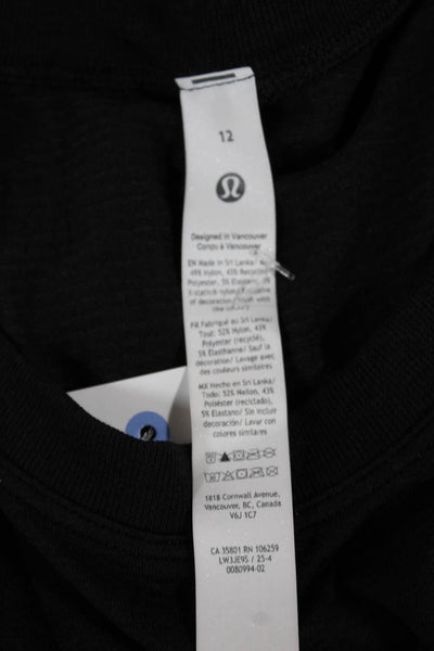 Lululemon Womens Basic Long Sleeve T-Shirt Black Nylon Crew Neck Size 12
