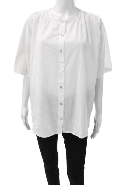 Natalie Martin Women Tunic Blouse White Cotton Round Neck Short Sleeve Size L
