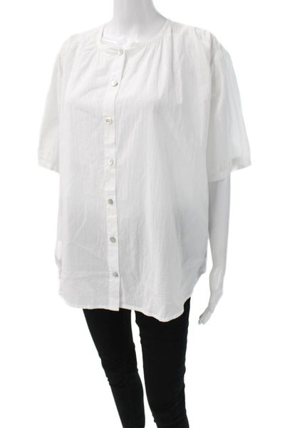 Natalie Martin Women Tunic Blouse White Cotton Round Neck Short Sleeve Size L