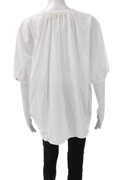 Natalie Martin Women Tunic Blouse White Cotton Round Neck Short Sleeve Size L