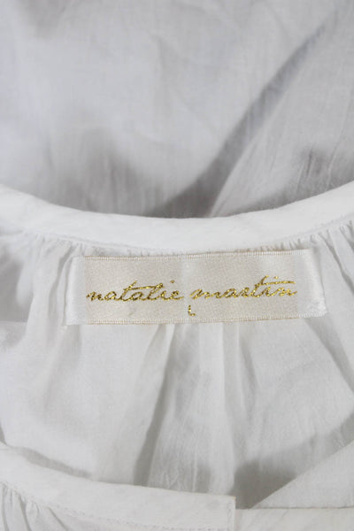 Natalie Martin Women Tunic Blouse White Cotton Round Neck Short Sleeve Size L