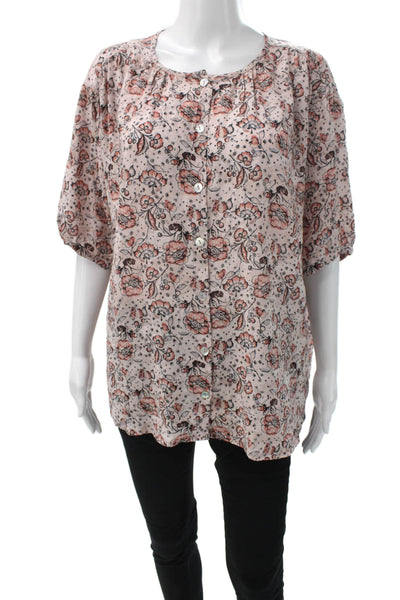 Natalie Martin Women Tunic Blouse Pink Floral Short Sleeve Size L