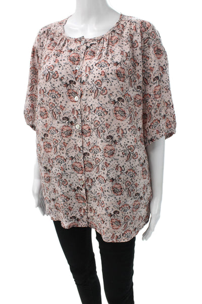 Natalie Martin Women Tunic Blouse Pink Floral Short Sleeve Size L