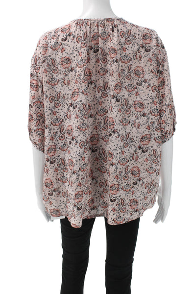 Natalie Martin Women Tunic Blouse Pink Floral Short Sleeve Size L