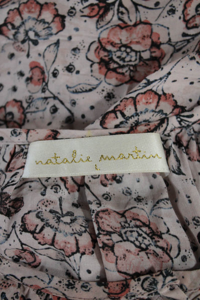 Natalie Martin Women Tunic Blouse Pink Floral Short Sleeve Size L