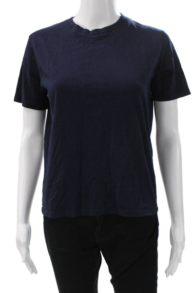 Sezane Women Blue 100% Cotton Basic Crew Neck Short Sleeve T-Shirt Size XS