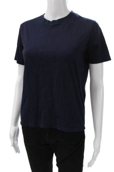 Sezane Women Blue 100% Cotton Basic Crew Neck Short Sleeve T-Shirt Size XS