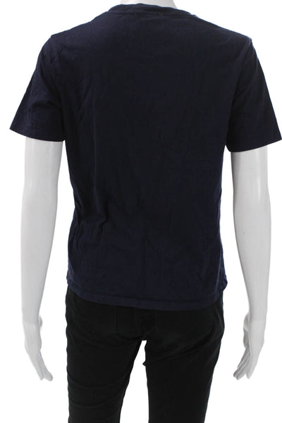 Sezane Women Blue 100% Cotton Basic Crew Neck Short Sleeve T-Shirt Size XS