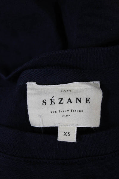 Sezane Women Blue 100% Cotton Basic Crew Neck Short Sleeve T-Shirt Size XS