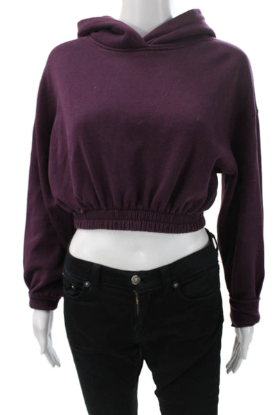 Zara Womens Purple Cotton V Neck Pullover Hoodie Long Sleeve Size S