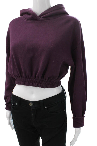 Zara Womens Purple Cotton V Neck Pullover Hoodie Long Sleeve Size S