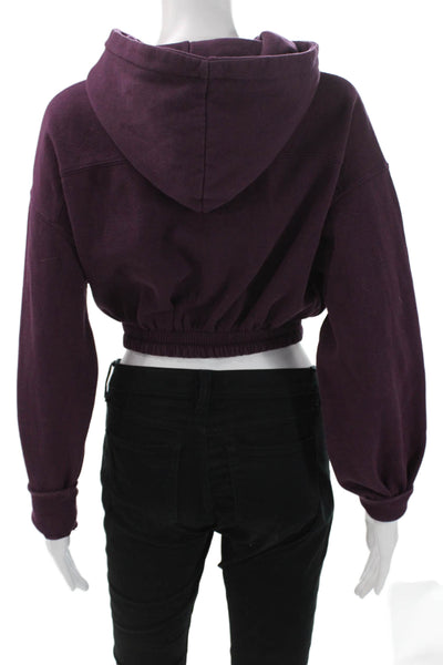 Zara Womens Purple Cotton V Neck Pullover Hoodie Long Sleeve Size S