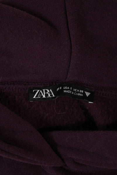 Zara Womens Purple Cotton V Neck Pullover Hoodie Long Sleeve Size S